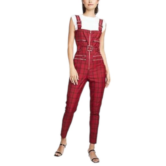 Weworewhat Red Plaid Overall Jumpsuit Red Plaid - Picture 2 of 9